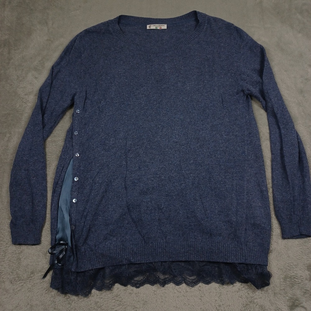 Carla Ferroni Sweater Womens Large‎ Blue Wool BLend Italy Preppy